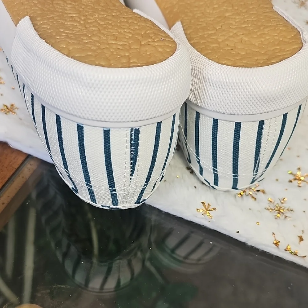 Studio Navy and White Striped Sneakers